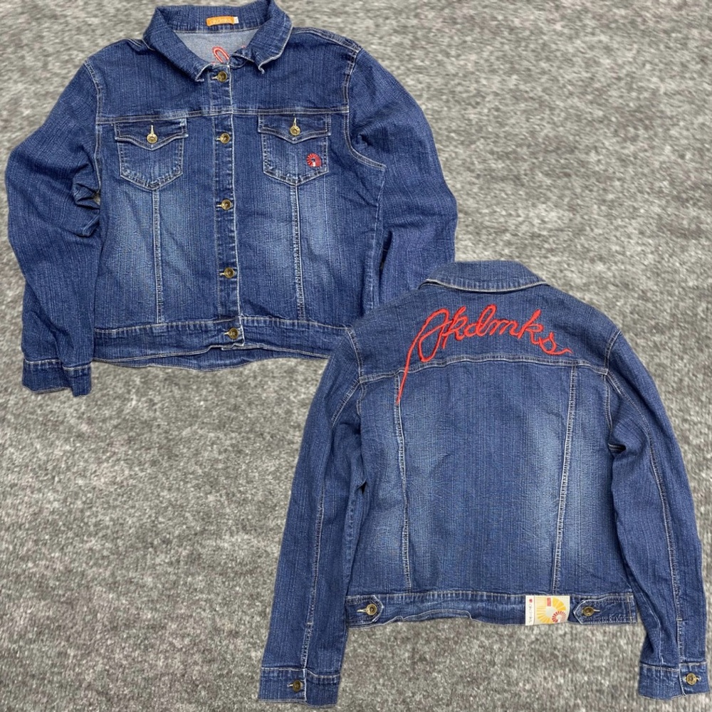 Akademiks Denim Jean Jacket Youth Size- XXL Red Logo Embroidery